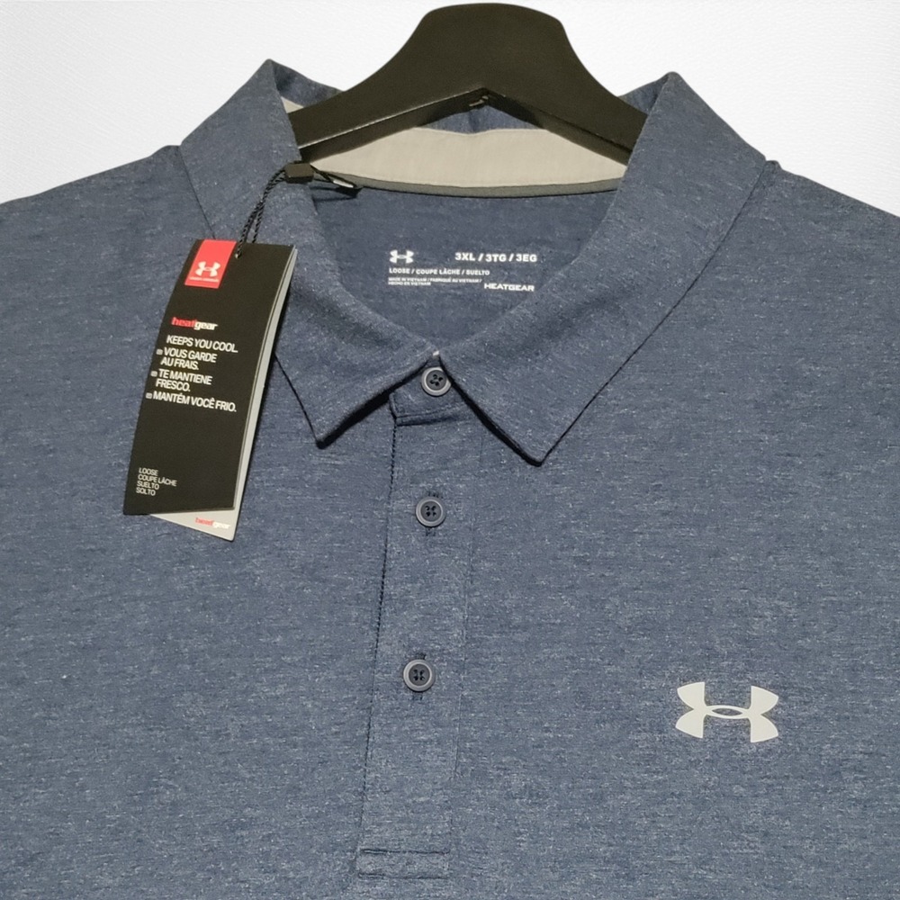 Under Armour Charged Cotton Scramble‎ Polo Mens 3XL Golf Shirt Blue S/S NEW